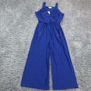 Hayes Jumpsuit Womens MP Blue Sleeveless Surplice Wide Leg Jersey One Piece NWT